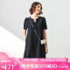 法曼萱（FAMANXUAN）醋酸连衣裙女小个子短袖2023年夏季新款设计感直筒黑色裙子 璀璨黑 165/88A/M