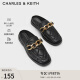 CHARLES&KEITHCK1-70380952女士粗链条菱格低跟穆勒鞋拖鞋 Black黑色 36