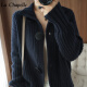 La Chapelle针织衫女春秋季2023新款毛绒开衫女短款长袖大扣针织毛衣纯色外套 黑色 L(105~115斤)