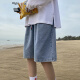 卡度顿牛仔短裤男夏季沙滩五分裤子松紧腰宽松外穿马裤设计感小众中裤 浅蓝色 XL