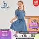 哈吉斯（HAZZYS）品牌童装女童夏新品凉爽透气简约大气甜美风半袖连衣裙 蓝牛仔 155