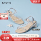 百思图（BASTO）24夏商场新款珍珠条带休闲坡跟一字带女平底凉鞋RWZ31BL4 透明/银 37