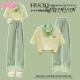 约龙（YUELONG）女童夏装儿童套装小女孩衣服6-12岁中大童短袖直筒裤两件套 绿色套装 160cm