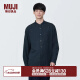 无印良品 MUJI 男式 木棉混 双层纱织 立领 长袖衬衫衬衣外套 深藏青色 L(175/100A)