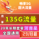中国电信5G流量卡学生上网卡长期低月租超大电信流量卡大王卡手机卡儿童手表电话卡 河南星电信29元135G流量-20年长期套餐