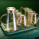 禾达拉创意水杯家用套装高级感喝水杯子玻璃杯带把手客厅绿茶杯ZB-125 琥珀色6只+金架+绿提盘+琥珀壶