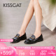 KISSCAT[孟子义同款]接吻猫星辰乐福鞋2024春季新款小皮鞋复古单鞋女 黑色 36