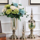 欧式水晶玻璃花瓶美式餐桌仿真花摆件客厅创意干花插花装饰品 一套青古铜+如意蓝绿白玫瑰