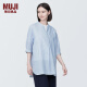 无印良品（MUJI） 女式 木棉混双层纱织五分袖束腰长上衣内搭罩衫衬衫BC2J1C4S 蓝色条纹 S(155/80A)
