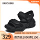 斯凯奇（Skechers）夏季新款女士厚底机甲凉鞋百搭魔术贴沙滩鞋119863 全黑色/BBK 38
