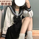 歌班娅正统jk制服水手服校园风长袖套装海军风学生软妹短裙女 白色三本长袖+短裙+蝴蝶节+袜 L