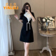 茵乐黎（YINLELI）轻奢女装新中式连衣裙夏季新款高级感气质显瘦短袖小个子穿搭裙子 黑色 S