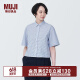 无印良品（MUJI）女式 凉感平纹衬衫领短袖衬衫 女士衬衣外套格子短款开衫纯棉 蓝色格纹 M (160/84A)