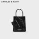 CHARLES&KEITH24夏新品纯色褶皱磁吸手提斜挎托特包女CK2-30782347 Jet Black黑色 S