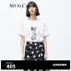 MO&Co.米奇联名系列斑驳米妮印花短袖圆领宽松纯棉T恤上衣上装 本白色 M/165