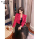 韩语琳短外套装女秋季2021年新款韩版紫红长袖外套半身裙子两件套 黑色连衣裙 S
