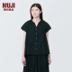 无印良品（MUJI） 女式强捻法国袖罩衫衬衫内搭夏季款薄荷曼波风纯棉全棉短袖 黑色 M (160/84A)