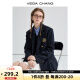 VEGA CHANG学院风西装女2024年春季新款千鸟格刺绣胸章西服上衣 深藏青 M