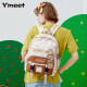音魅（YINMEI）背包女双肩包大学生初中高中书包高颜值ins简约可爱风印花带挂件 米白