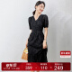尚都比拉雪纺法式连衣裙夏季30一40岁中长款气质显瘦裙子 黑色 XL