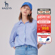 哈吉斯（HAZZYS）女装 夏季款女士休闲设计感条纹七分袖衬衫女ASCSK13BK42 蓝色BL 170/92A 42