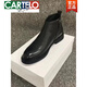 卡帝乐鳄鱼（CARTELO）纯牛皮男鞋冬季厚底新款潮流真皮高帮棉皮鞋男加绒切尔西靴男士鞋 黑 加绒22086 42