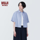 无印良品（MUJI）女式 凉感平纹衬衫领短袖衬衫 女士衬衣外套格子短款开衫纯棉 蓝色条纹 S (155/80A)
