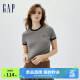 Gap【女友T】女装夏季2023新款辣妹风正肩罗纹针织短袖T恤598246 灰色 165/88A(S)