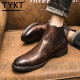 TYKT切尔西靴男套脚短靴冬季加绒保暖英伦中帮风男士马丁靴高帮皮靴TY6571 棕色 40