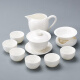 静瓷斋德化白瓷羊脂玉功夫茶具套装 中式简约薄款家用送礼礼盒装茶杯 夏雪盖碗 9头