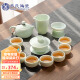 苏氏陶瓷（SUSHI CERAMICS）翡翠玉功夫茶具套装羊脂玉陶瓷三才盖碗青瓷泡茶壶茶杯大套礼盒装