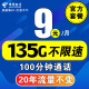 中国电信电信流量卡长期不变电话卡手机卡超低月租大王卡学生卡全国无限速纯上网4G5G 5G人气卡9元135G+100分+长期流量自选号