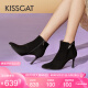 KISSCAT接吻猫2023秋冬新款摩登气质高跟裸靴尖头细跟时装靴女KA43714-12 黑色 36