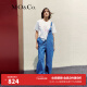MO&Co.美式复古高腰拉链直筒阔腿牛仔蓝牛仔裤休闲背带裤 牛仔蓝色 S/160