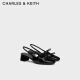 CHARLES&KEITH24夏新品法式蝴蝶结粗跟包头低跟凉鞋CK1-61720194 Black Patent黑色 36