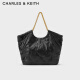 CHARLES&KEITH大容量柔软菱格包面链条单肩华夫包托特包包女包女士CK2-30151287 Black黑色 XL