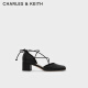 CHARLES&KEITH【SALE】CK1-60361383女士复古绑带方头粗跟单鞋 Black黑色 36