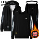 吉普（JEEP）卫衣男秋冬季大码长袖T恤男士外套休闲三件套装男 黑灰 3XL 