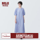 无印良品（MUJI）女式 凉感平纹套头短袖连衣裙女装裙子长裙纯棉宽松BC2JBC4S 蓝色条纹 XL (165/92A)