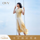 OVV2023春夏新款女装针梭镶拼舒适休闲法式针织连衣裙 米黄（净色）16 M