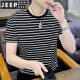 吉普（JEEP）丝光棉短袖t恤男夏季韩版潮流薄款条纹体恤衫速干半袖圆领上衣服 4黑色 2XL135-150斤