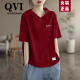 QVI高端品牌 纯棉短袖T恤女2024夏季新款宽松减龄显瘦凉感连帽上衣 酒红色 2XL【135-150斤】