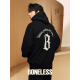 BONELESS【于适同款】圆弧哥特字母logo印花重磅加绒连帽卫衣男 碳黑色 XL