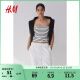 H&M女装抹胸2024夏季新款女士条纹罗纹柔软棉质修身上衣1228544 白色/黑色条纹 155/80