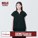 无印良品（MUJI） 女式强捻法国袖罩衫衬衫内搭夏季款薄荷曼波风纯棉全棉短袖 黑色 S (155/80A)