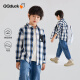 可可鸭（QQ DUCK）童装儿童衬衫男童格子衬衣大童外套学生青少年衣服蓝白格；130