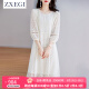 ZXEGI100%桑蚕丝连衣裙女装夏季新款气质防透刺绣中长直筒真丝裙子 米白 XL （121-135斤）
