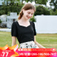 百图betu女装夏季新款T恤方领法式上衣设计感短袖T恤女2303T11 黑色 M