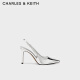 CHARLES&KEITH时尚链条尖头高跟鞋凉鞋女士鞋生日礼物CK1-60280377 Silver银色 34