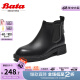 Bata切尔西靴女冬季新款牛皮英伦粗跟百搭通勤短筒靴83282DD3 黑色 36